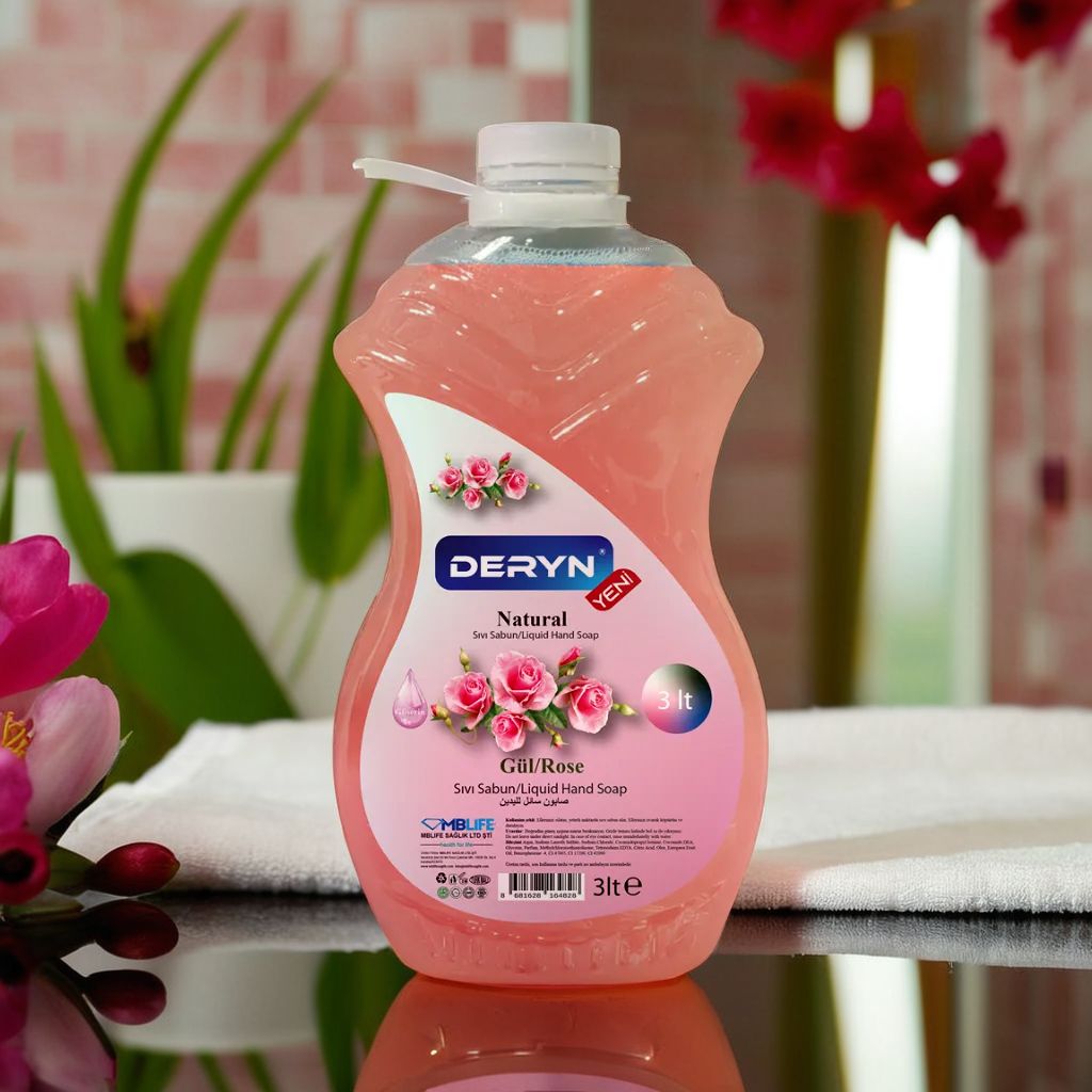 Deryn Gül kokulu sıvı sabun 3 lt - Günlük kullanıma uygun, yoğun kıvam.