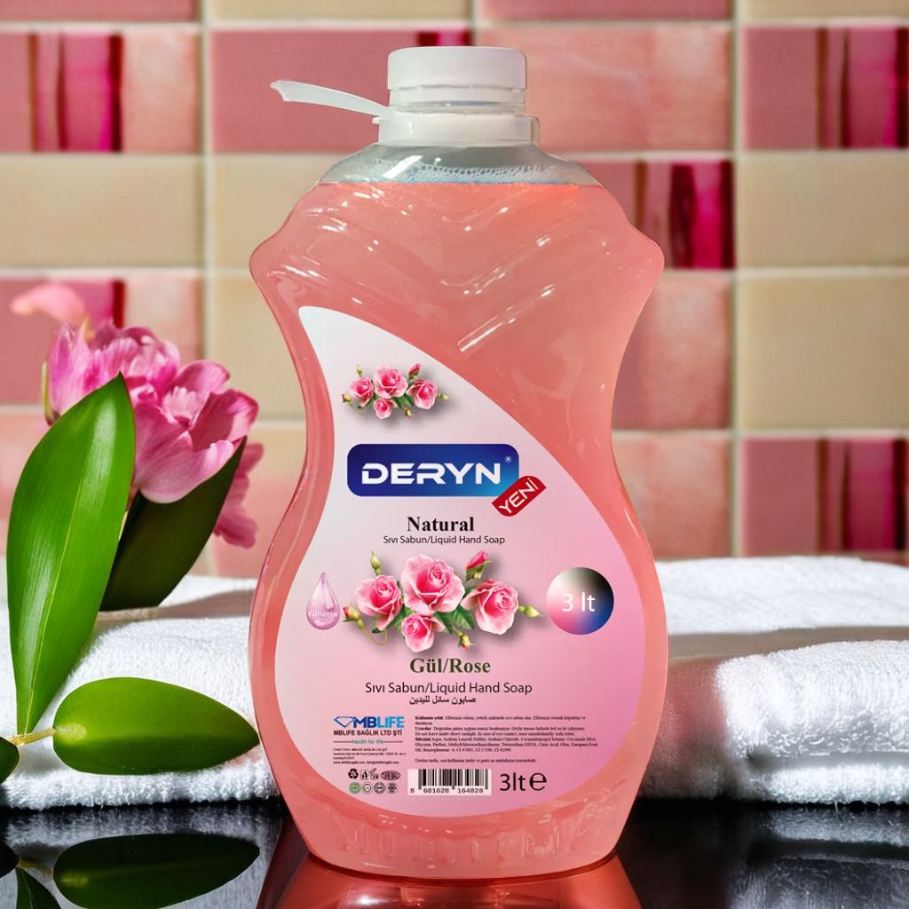Deryn Gül kokulu sıvı sabun, doğal içeriğiyle cildinizi besler.
