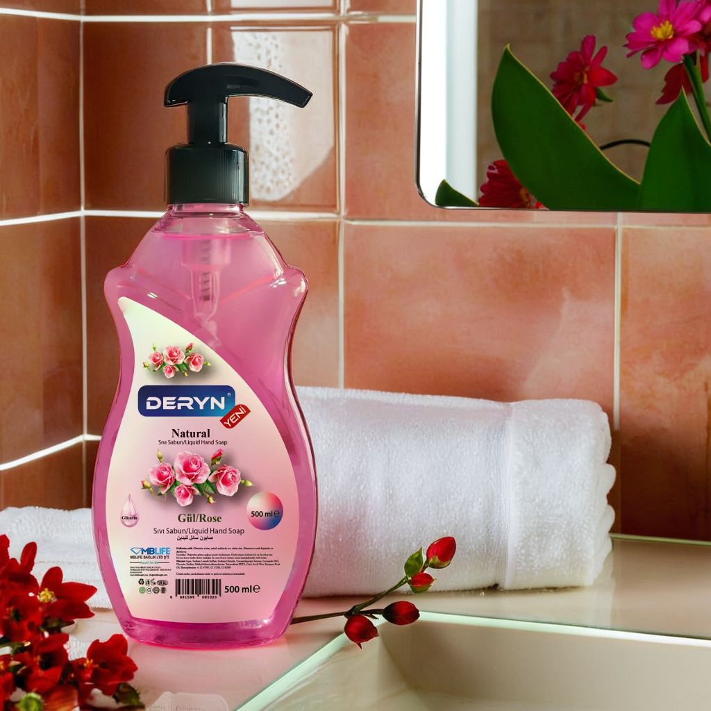 Deryn gül kokulu sıvı el sabunu 500 ml - doğal gül esanslı bakım
